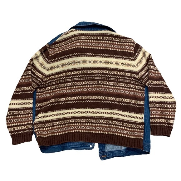 Faded Glory Womens 18W 20W Jean Jacket Vtg 90s Denim‎ Sweater Southwestern Aztec - Picture 2 of 10